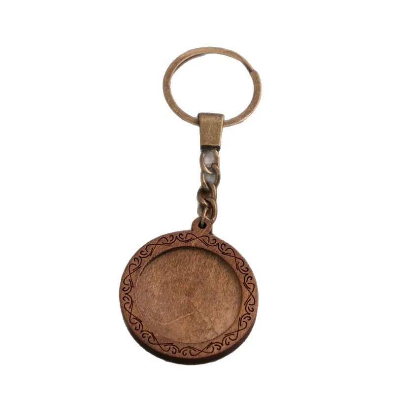 Vintage Round Wooden Pendant Tray – 30mm DIY Jewelry Base for Keychain, Necklace & Earring Making, Unfinished Wood Cabochon Setting